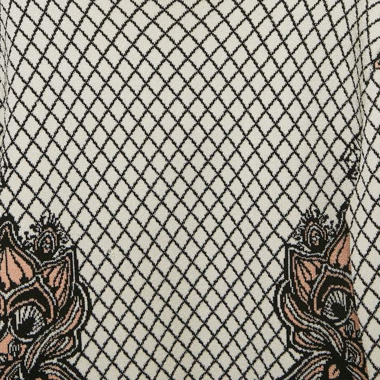 Pre Owned Torn by Ronny Kobo Black/White Floral Intarsia Stretch Knit Bodycon Dress S