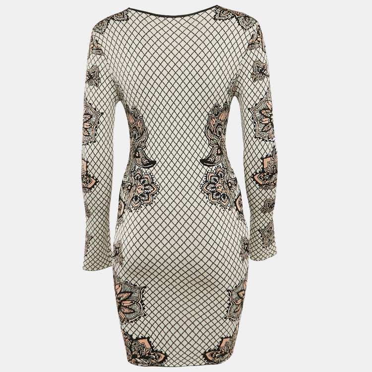 Pre Owned Torn by Ronny Kobo Black/White Floral Intarsia Stretch Knit Bodycon Dress S