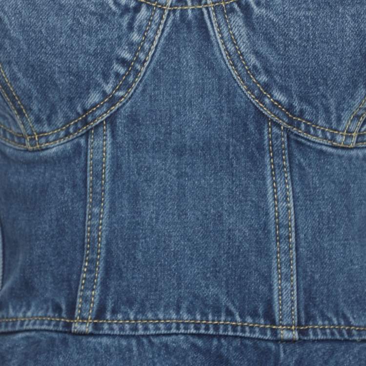 مملوكة مسبقًا Ronny Kobo Blue Denim Dallas Strapless Bustier Top M