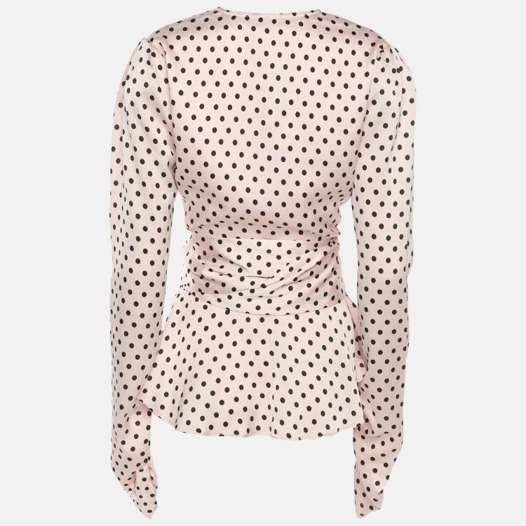 مملوكة مسبقًا Ronny Kobo Pink/Black Polka Dot Print Polyester Top S