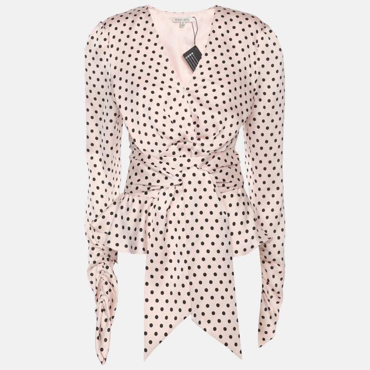 مملوكة مسبقًا Ronny Kobo Pink/Black Polka Dot Print Polyester Top S