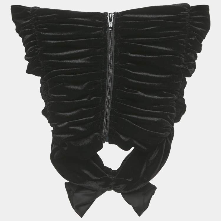 Pre Owned Ronny Kobo Black Velvet Bow Detail Top XS