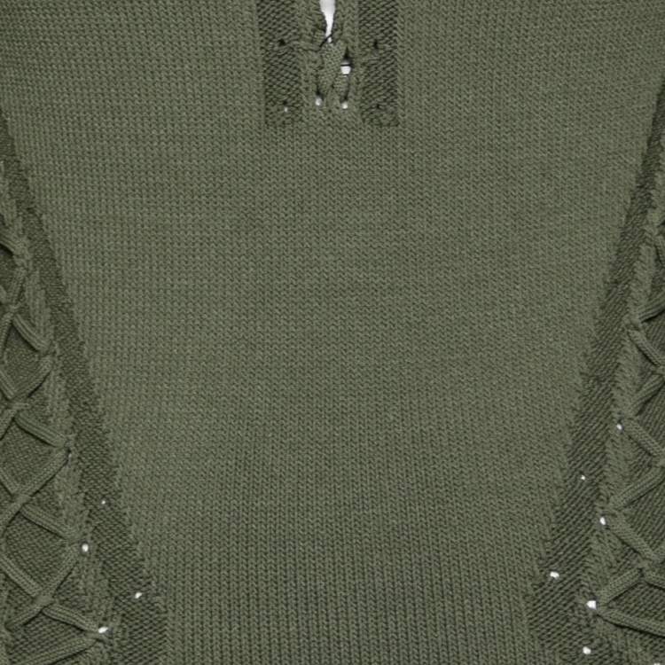 مملوكة مسبقًا Ronny Kobo Green Knitted Cut-Out Lace Up Detail Bodycon Dress M 
