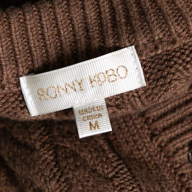 Pre Owned Ronny Kobo Brown Cable Knit Wool Cropped Cardigan M 