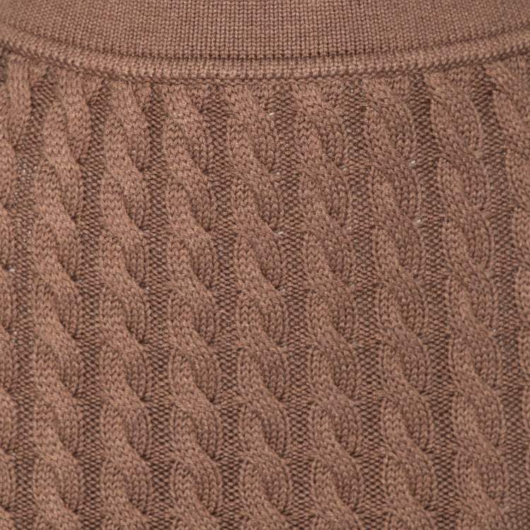 Pre Owned Ronny Kobo Brown Cable Knit Wool Midi Skirt M 
