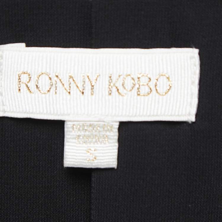 Pre Owned Ronny Kobo Black Floral Satin Jacquard Single Button Blazer S