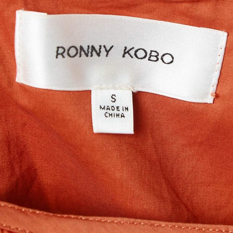 Pre Owned Ronny Kobo Orange Cotton Ruffled One-Shoulder Roony Top S