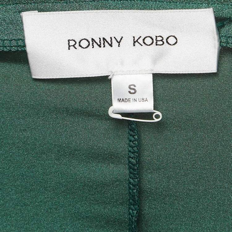 Pre Owned Ronny Kobo Green Nylon Plunge Neck Jumpsuit S