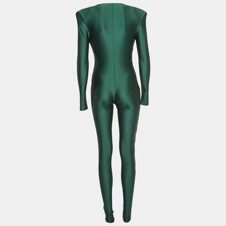 Pre Owned Ronny Kobo Green Nylon Plunge Neck Jumpsuit S