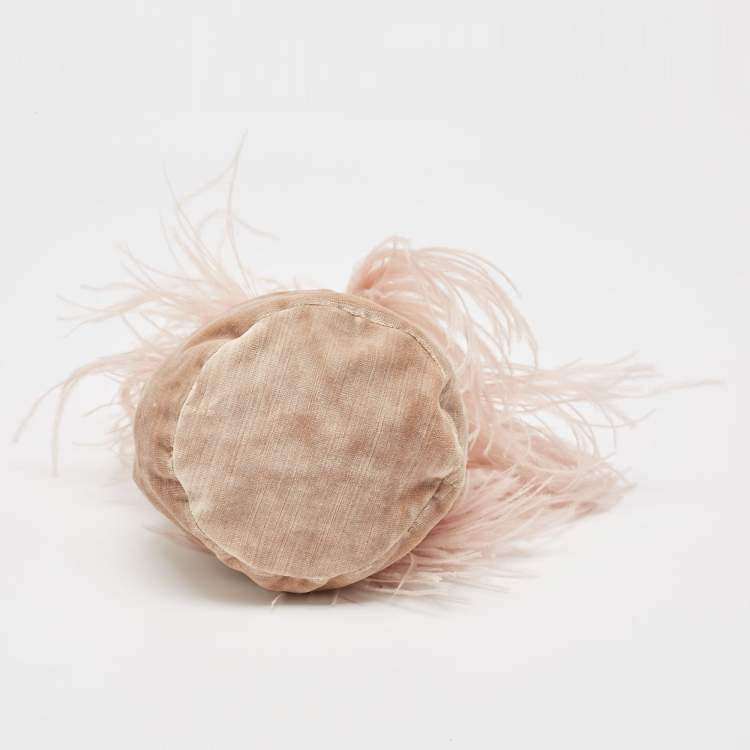 Pre Owned Rosantica Pink Velvet and Ostrich Feather Aramis Chain Clutch