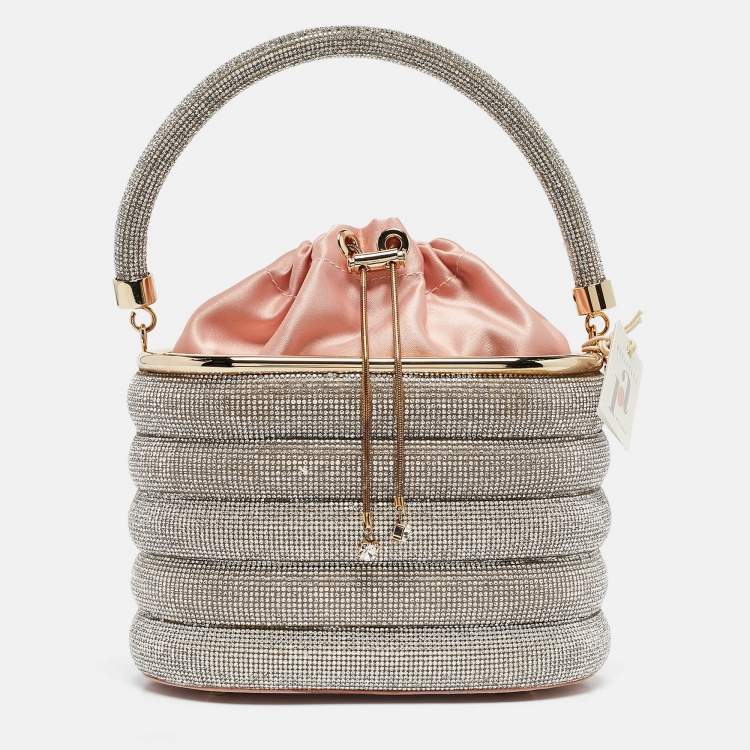 Pre Owned Rosantica Peach/Silver Satin and Crystals Holli Favilla Clutch Bag