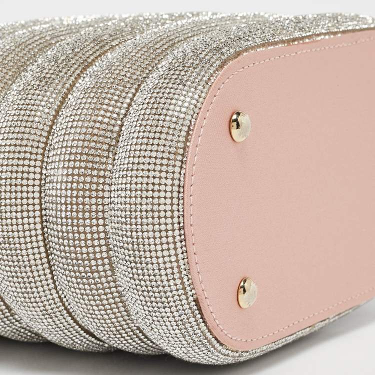 Pre Owned Rosantica Peach/Silver Satin and Crystals Holli Favilla Clutch Bag