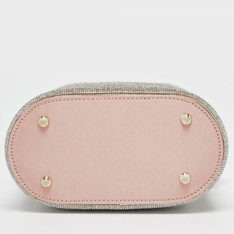 Pre Owned Rosantica Peach/Silver Satin and Crystals Holli Favilla Clutch Bag