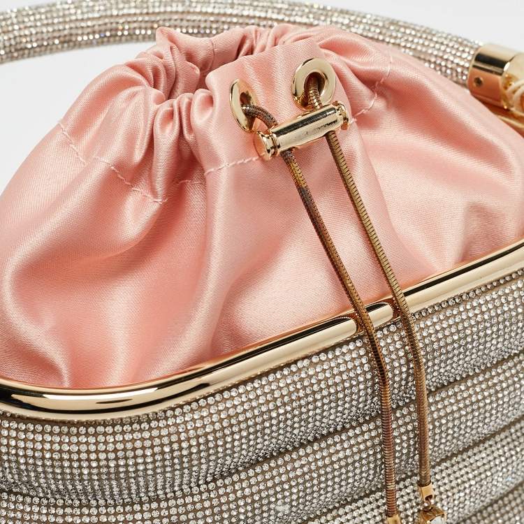 Pre Owned Rosantica Peach/Silver Satin and Crystals Holli Favilla Clutch Bag