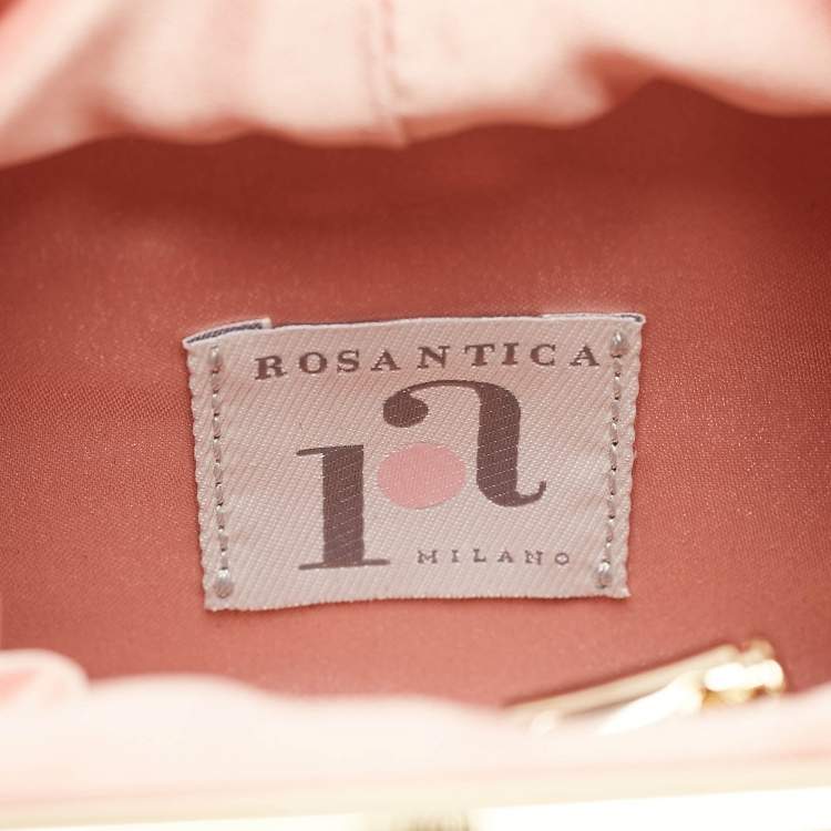 Pre Owned Rosantica Peach/Silver Satin and Crystals Holli Favilla Clutch Bag