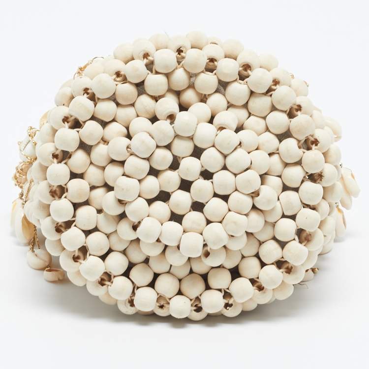 Pre Owned Rosantica Beige Beaded Wood Shell Embellished Pochette Bag