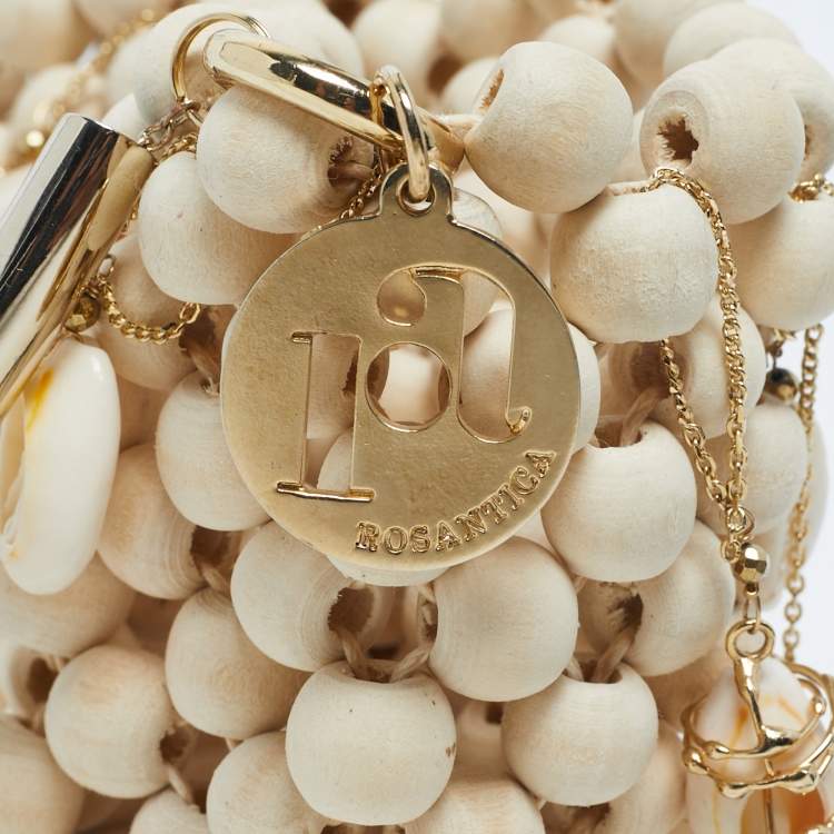 Pre Owned Rosantica Beige Beaded Wood Shell Embellished Pochette Bag