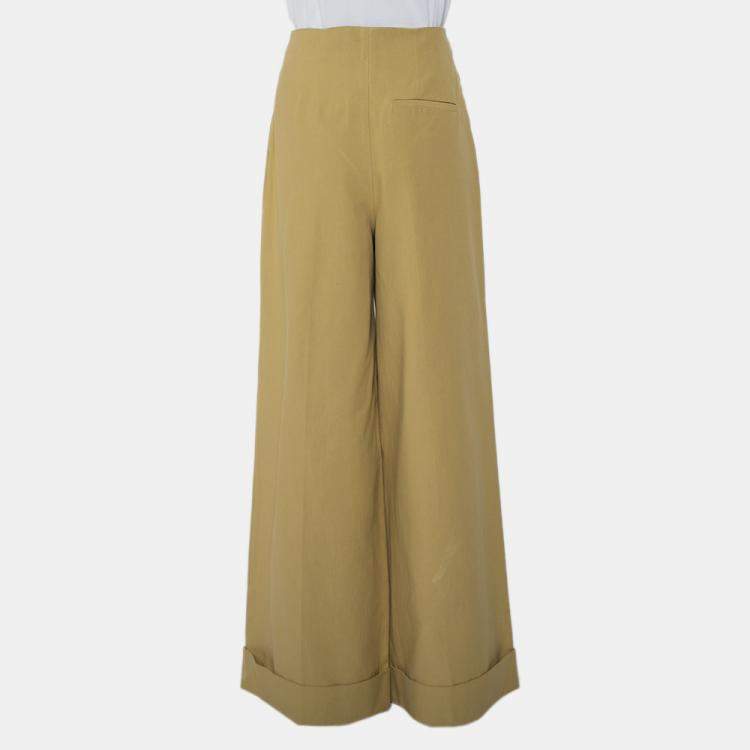 Pre Owned Rosie Assouiin Beige Cotton High Waist Busted Girdle Palazzo Pants M