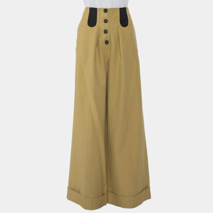 Pre Owned Rosie Assouiin Beige Cotton High Waist Busted Girdle Palazzo Pants M