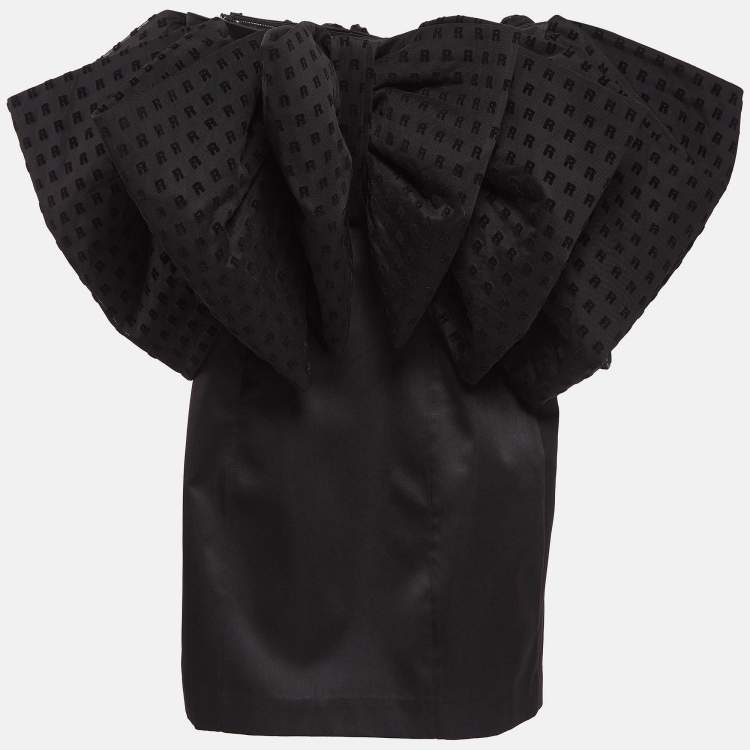 Pre Owned Rotate Birger Christensen Black Satin and Tulle Bow Detail Natalie Mini Dress S