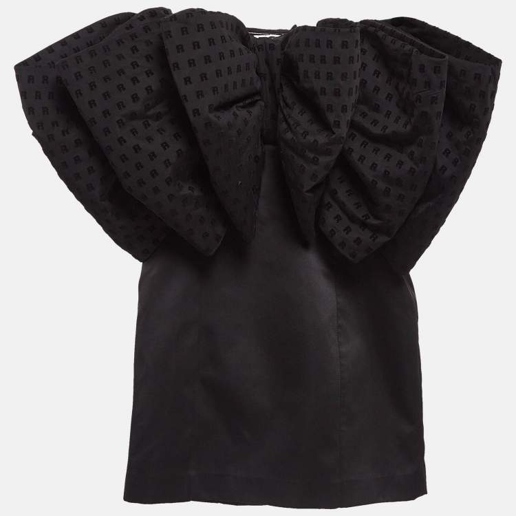 Pre Owned Rotate Birger Christensen Black Satin and Tulle Bow Detail Natalie Mini Dress S
