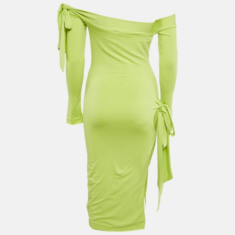 Pre Owned ROTATE BIRGER CHRISTENSEN Wild Lime Jersey Cut-Out Beca Dress S