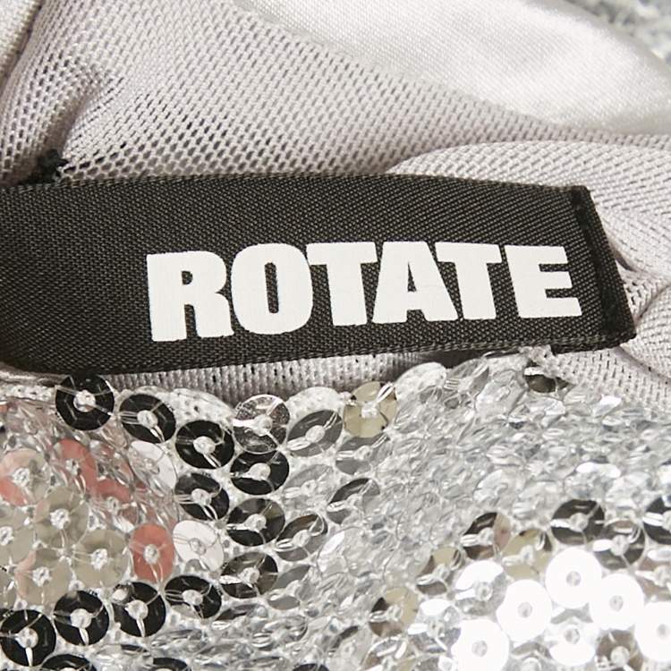 Pre Owned Rotate Birger Christensen Silver Sequin Top and Mini Skirt Set S