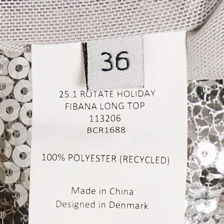 Pre Owned Rotate Birger Christensen Silver Sequin Top and Mini Skirt Set S