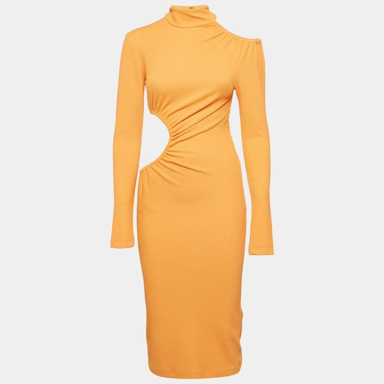 مملوكة مسبقًا Rotate Mock Orange Rib Knit Cut-Out Alice Midi Dress S