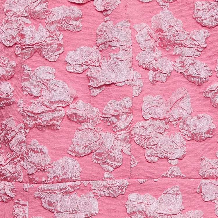 Pre Owned Rotate Birger Christensen Pink Floral Textured Crepe V-Neck Mini Dress S