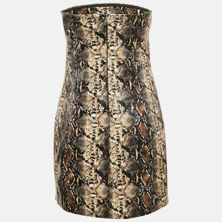 Pre Owned Rotate Birger Christensen Brown Snake Skin Faux Leather Strapless Mini Dress M