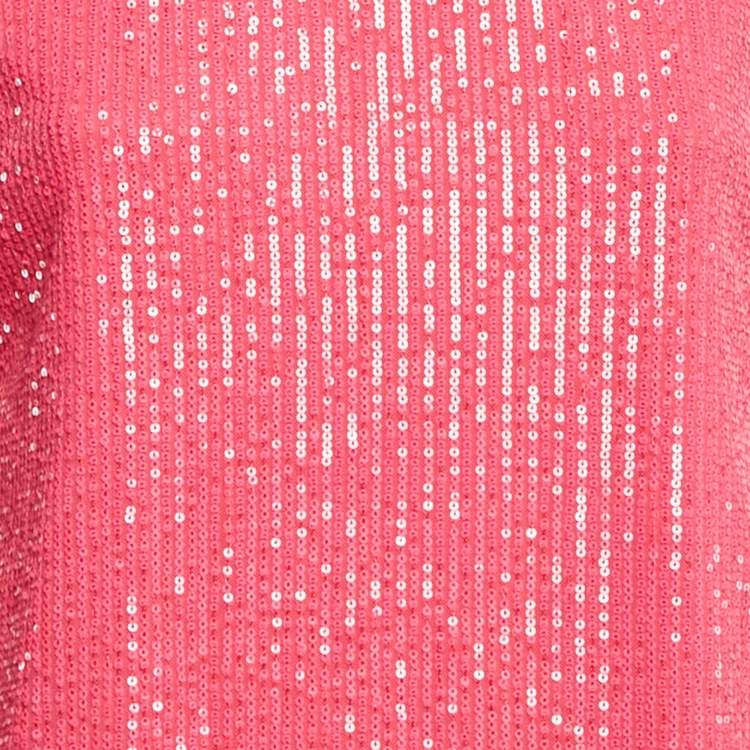 Pre Owned ROTATE Fuchsia Pink Sequin Mesh Lace-Up Mini Krew Dress M