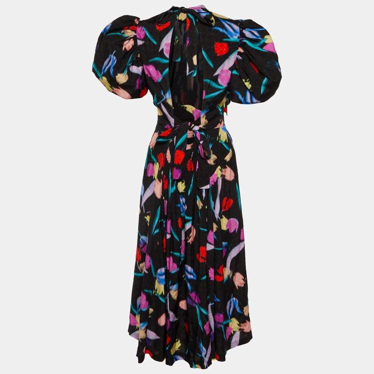 Pre Owned ROTATE Birger Christensen Black Floral Print Viscose Noon Midi Dress M