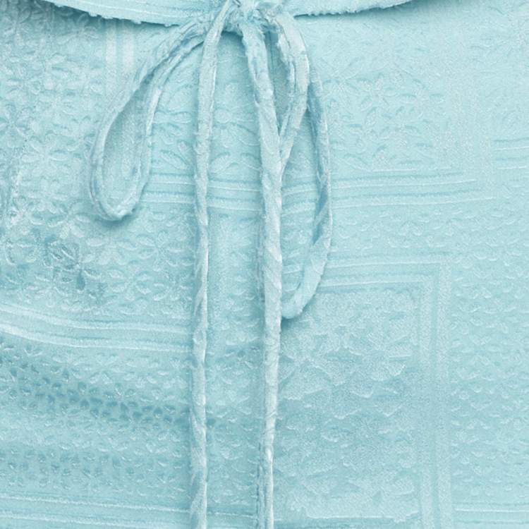 مملوكة مسبقًا ROTATE BIRGER CHRISTENSEN Blue Textured Jacquard Wrap Top and Skirt Set S