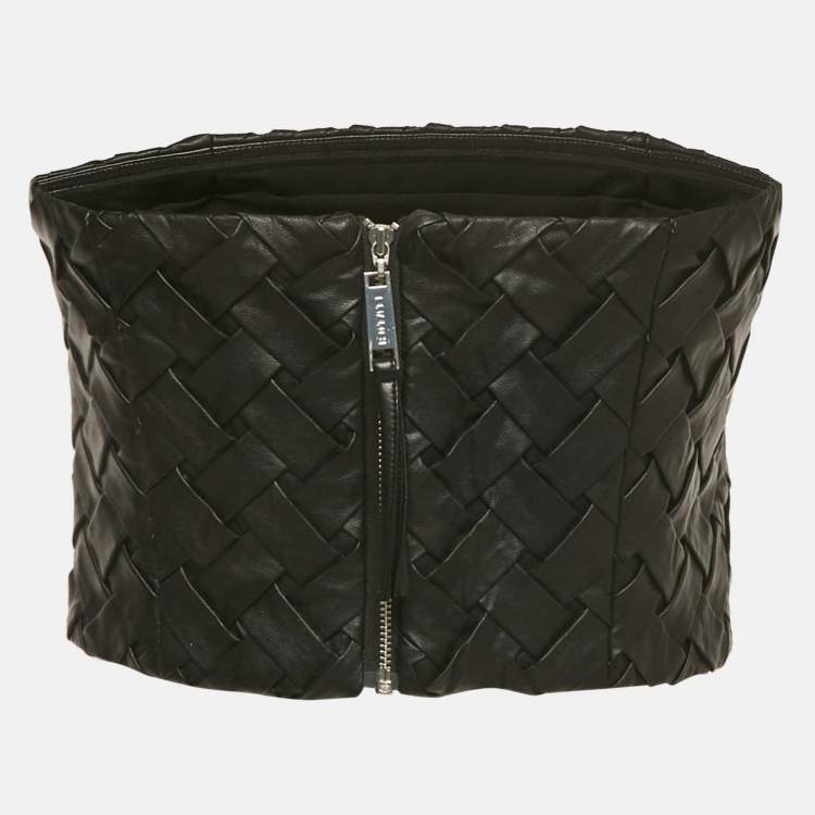 Pre Owned ROTATE BIRGER CHRISTENSEN Black Smocked Leather Zip-Up Tube Top M