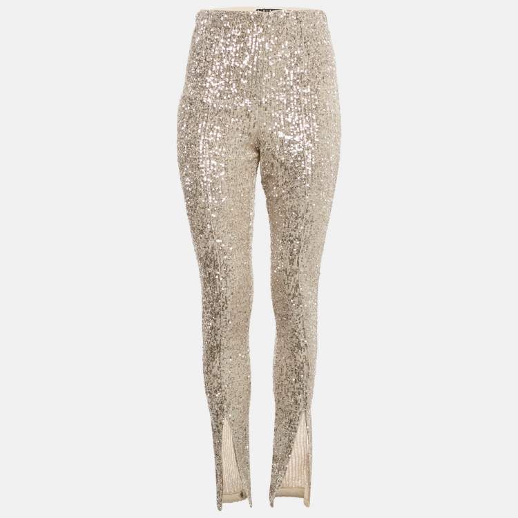 Pre Owned ROTATE BIRGER CHRISTENSEN Beige Sequin Embellished Alicia Pants M