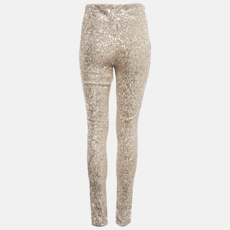 Pre Owned ROTATE BIRGER CHRISTENSEN Beige Sequin Embellished Alicia Pants M