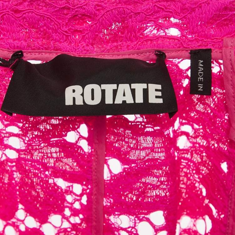 Pre Owned ROTATE BIRGER CHRISTENSEN Neon Pink Embroidered Lace Amalies Pants Suit Set S