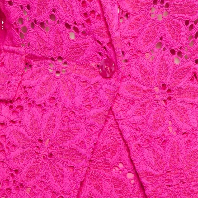 Pre Owned ROTATE BIRGER CHRISTENSEN Neon Pink Embroidered Lace Amalies Pants Suit Set S
