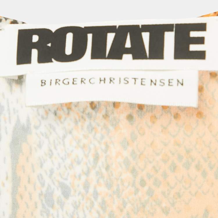 Pre Owned Rotate Birger Christensen Orange Python Print Sequin Jersey Maxi Dress S