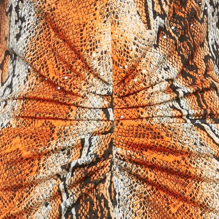 Pre Owned Rotate Birger Christensen Orange Python Print Sequin Jersey Maxi Dress S
