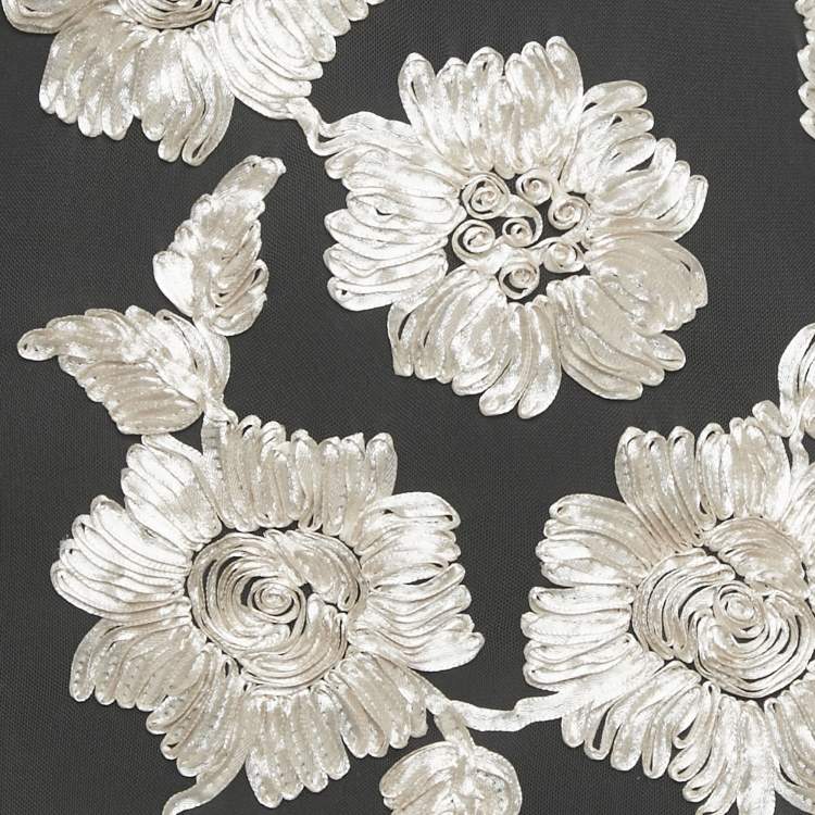 Pre Owned ROTATE BIRGER CHRISTENSEN Black Mesh Floral Applique Strapless Maxi Dress S