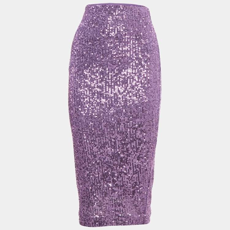 Pre Owned ROTATE Birger Christensen Purple Sequined Tulle Tasha Midi Skirt M