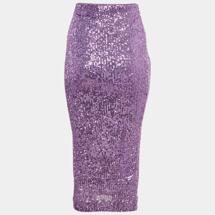 Pre Owned ROTATE Birger Christensen Purple Sequined Tulle Tasha Midi Skirt M