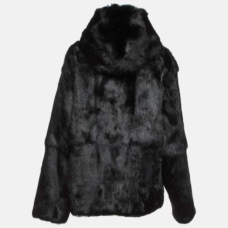Pre Owned RtA Black Real Fur Zip-Up Hoodie L