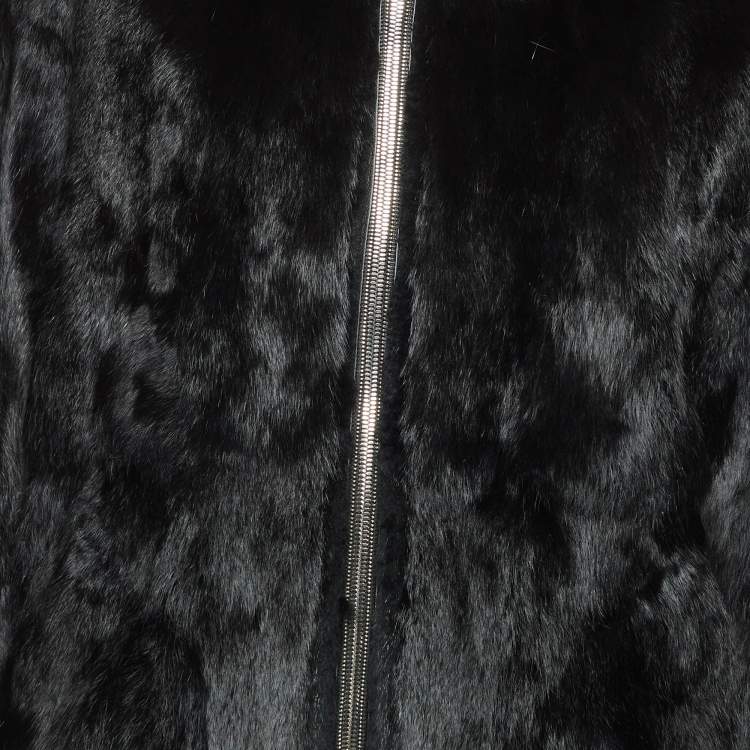 Pre Owned RtA Black Real Fur Zip-Up Hoodie L