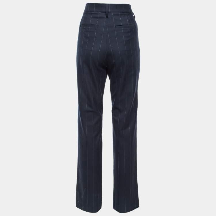 Pre Owned RTA Navy Blue Pin Striped Gabardine Belt Details Trousers M