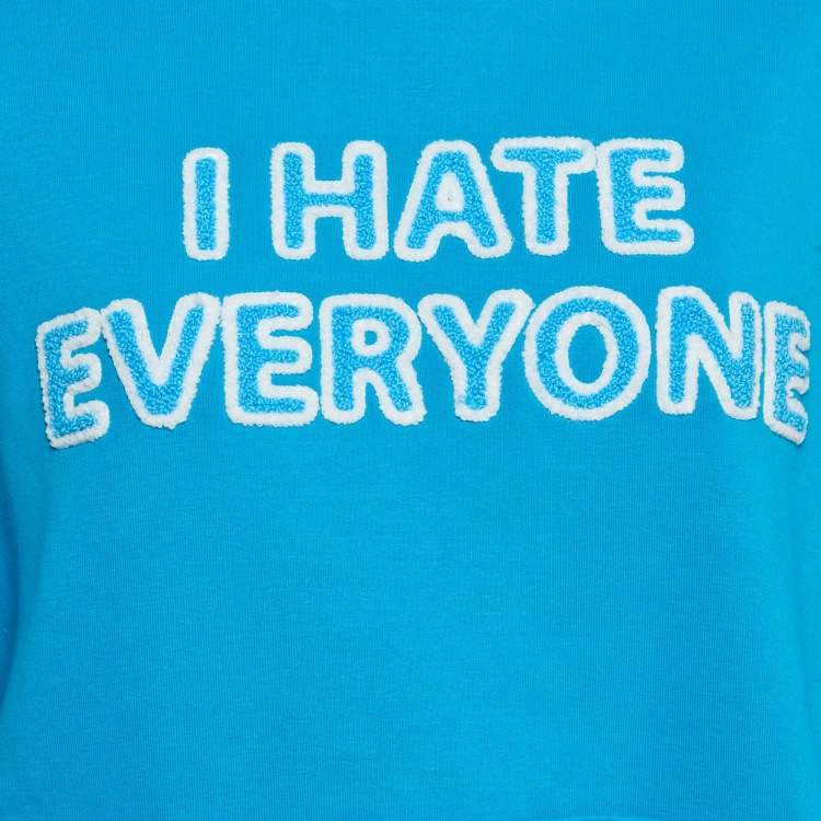 Pre Owned Rumor Blue "I Hate Everyone" Intarsia Cotton Knit Hoodie S