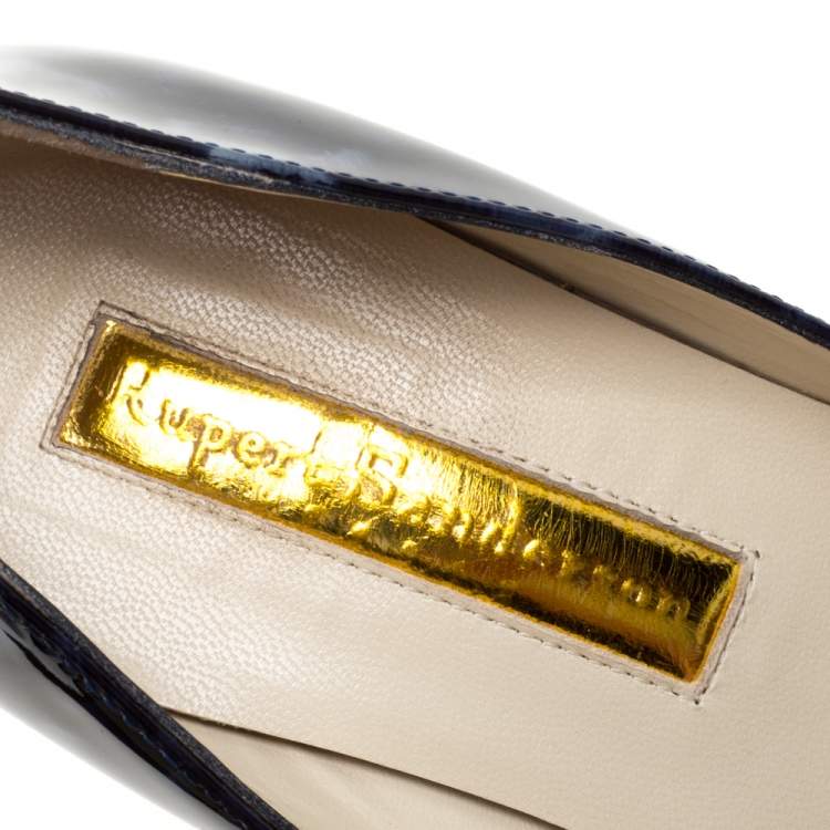 مملوكة مسبقًا Rupert Sanderson Blue Animal Print Patent Leather Janice Pumps Size 37