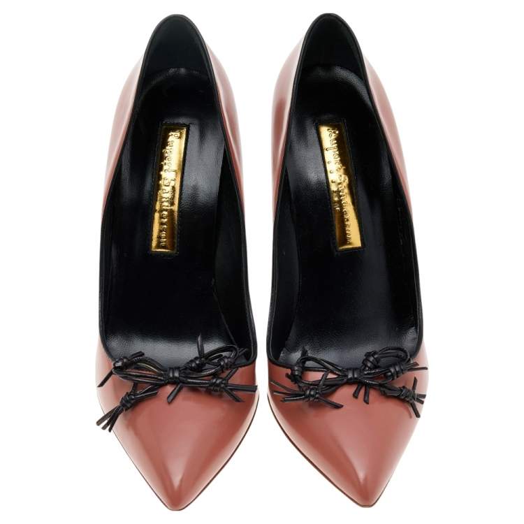 Pre Owned Rupert Sanderson Pink/Black Leather Embellished Pumps Size 40